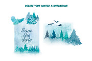 Watercolor winter forest clipart set, an Animal Illustration by ArtfulStudio (Thumbnail 7 of 8)