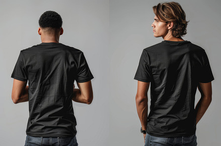 Collage of Two Men Wearing Black T-Shirts and Blue Jeans Viewed from Behind, a Photo by AS photostudio