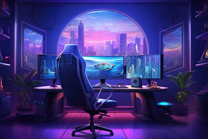Spacious gamer room with full luxury, a Photo by LOGOCREATIVE
