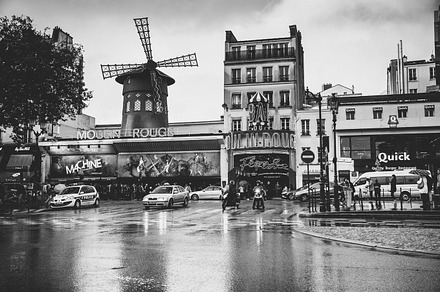 Paris moulin rouge b&w stock photo containing famous place and france