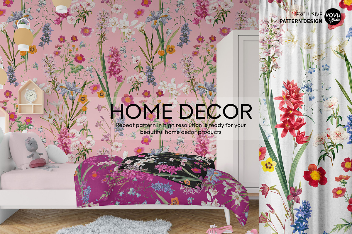 Summer flowers repeat pattern design, a Pattern Graphic by VOVU Studio (Photo 7 of 10)