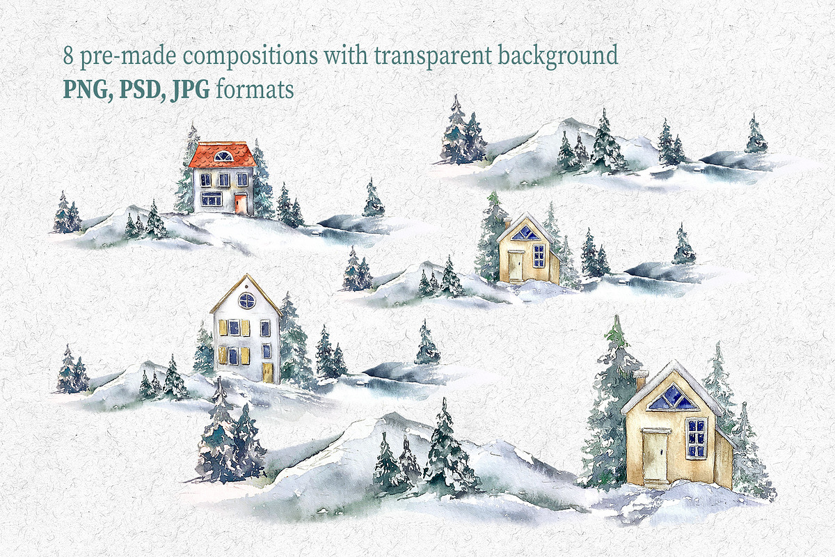 Watercolor Christmas forest house, a Seasonal Illustration by Lidia's watercolor world (Photo 5 of 6)