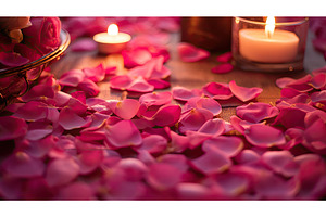 table pink rose petals ai generated, a Background Photo by pikepicture