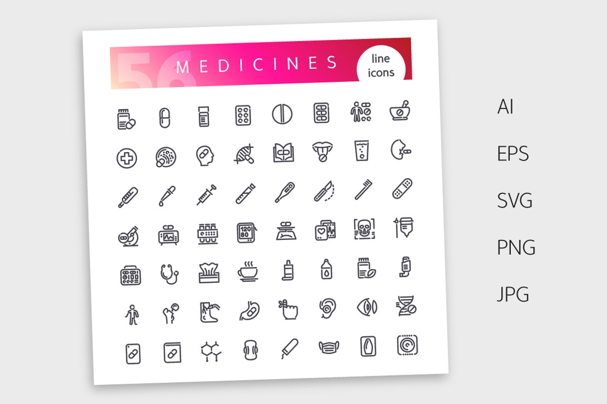 Medicines Line Icons Set, an Outline Icon by Voysla's Shop (Photo 4 of 4)