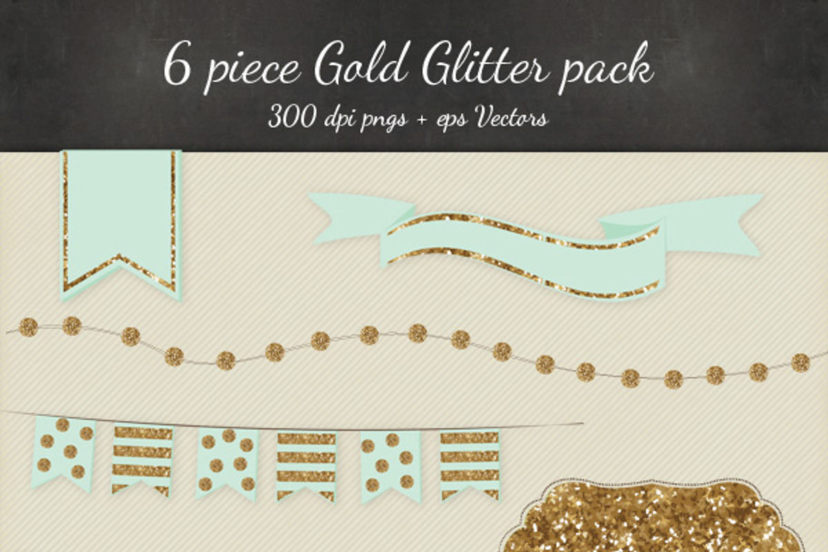 Gold Glitter Vectro PNG 6 Pack, an Illustration by The Geekery Store