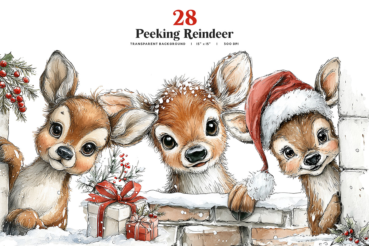 Peeking Reindeer Clipart Bundle | 28, an Animal Illustration by Bijou Bay (Photo 1 of 3)