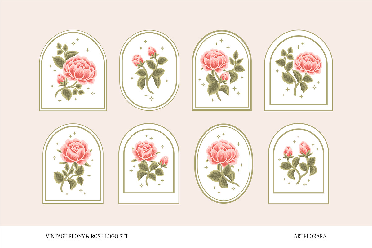 Vintage Peony & Rose Logo Set, an Object Graphic by Artflorara (Photo 4 of 9)