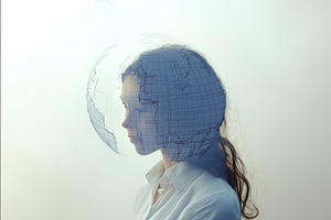 Woman with Earth Globe Head Global C, an Abstract Photo by Pixeness Studio