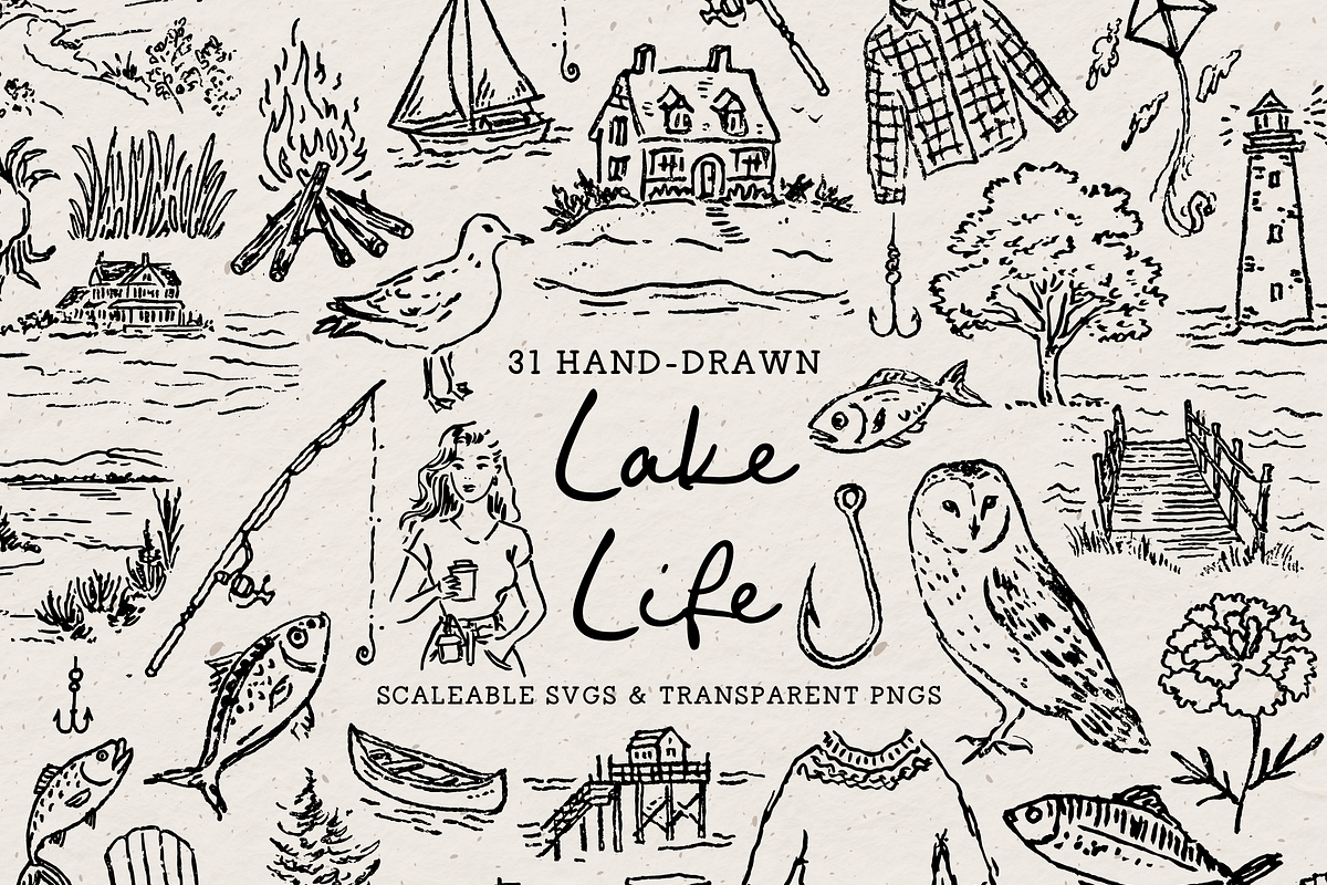 Lake Life Clipart, Summer Doodles, an Object Illustration by The October Creative (Photo 1 of 7)