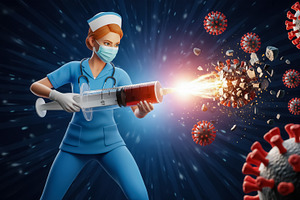 Heroic Nurse Dispenses Giant Vaccine, a Photo by angellodeco