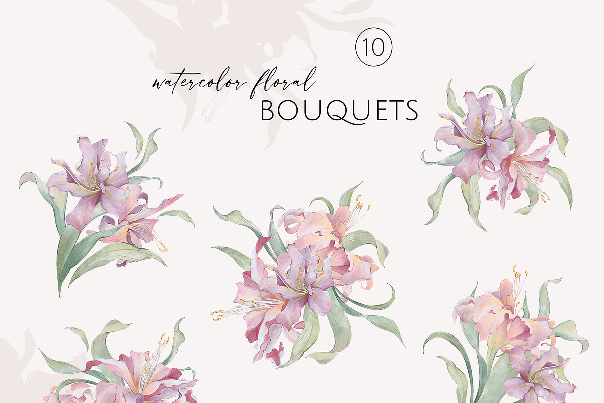 PURPLE LILIES watercolor flowers, a Decorative Illustration by Yuliia Lashevska (Photo 6 of 14)