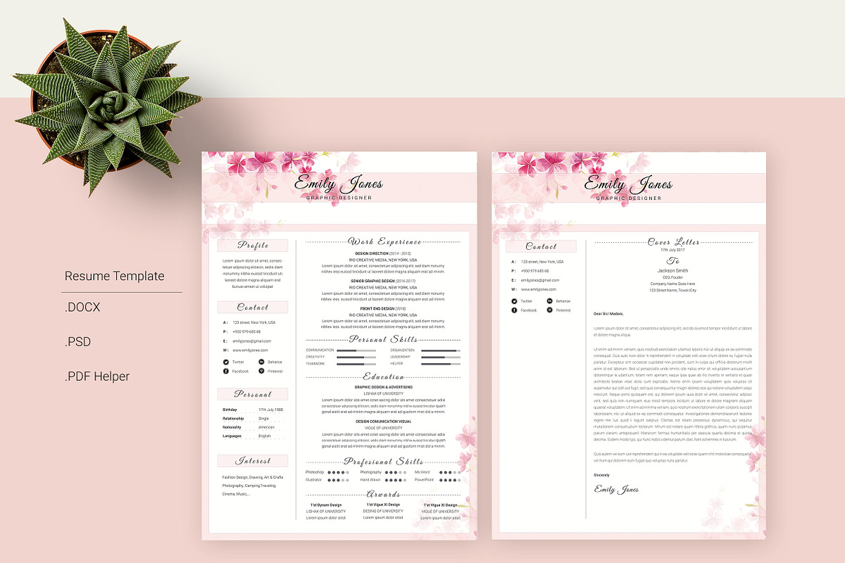 Water Color CV-Resume Template *C, a Resume Template by Showy68 Template (Photo 1 of 5)