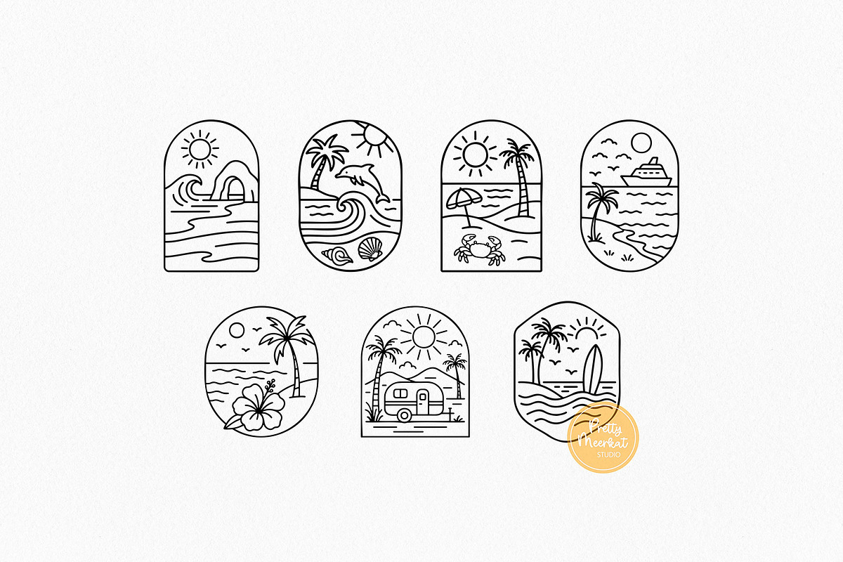 Beach Scene Bundle, Summer Line Art, a Seasonal Illustration by Pretty Meerkat (Photo 4 of 7)