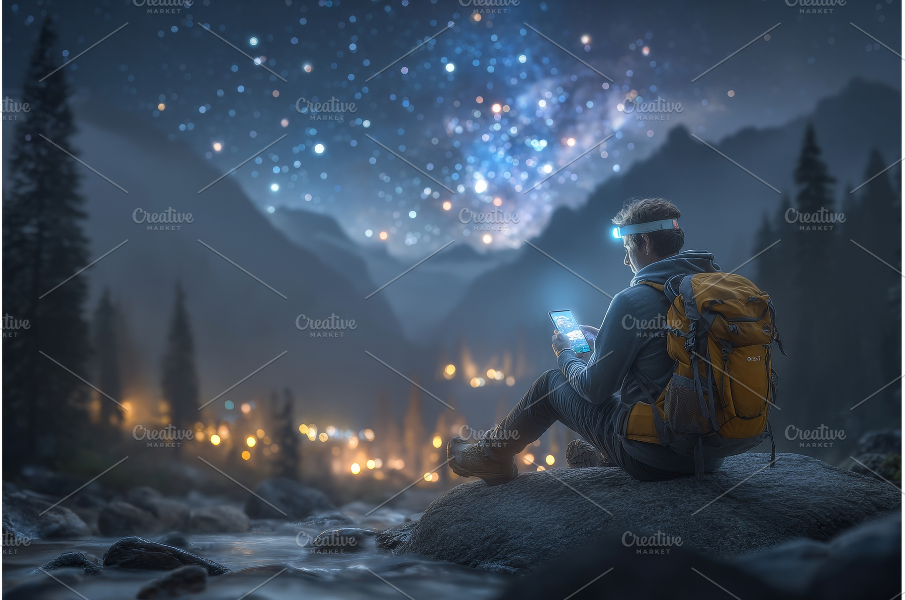 Hiker in the forest with a headlamp, a Person Photo by ZinetroN