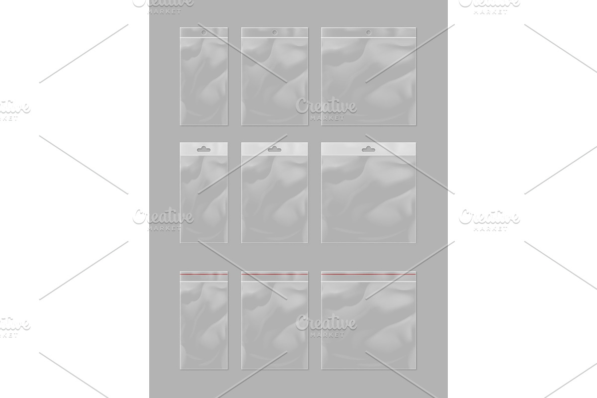 Realistic plastic pocket bag mock up set, an Object Graphic by studioworkstock