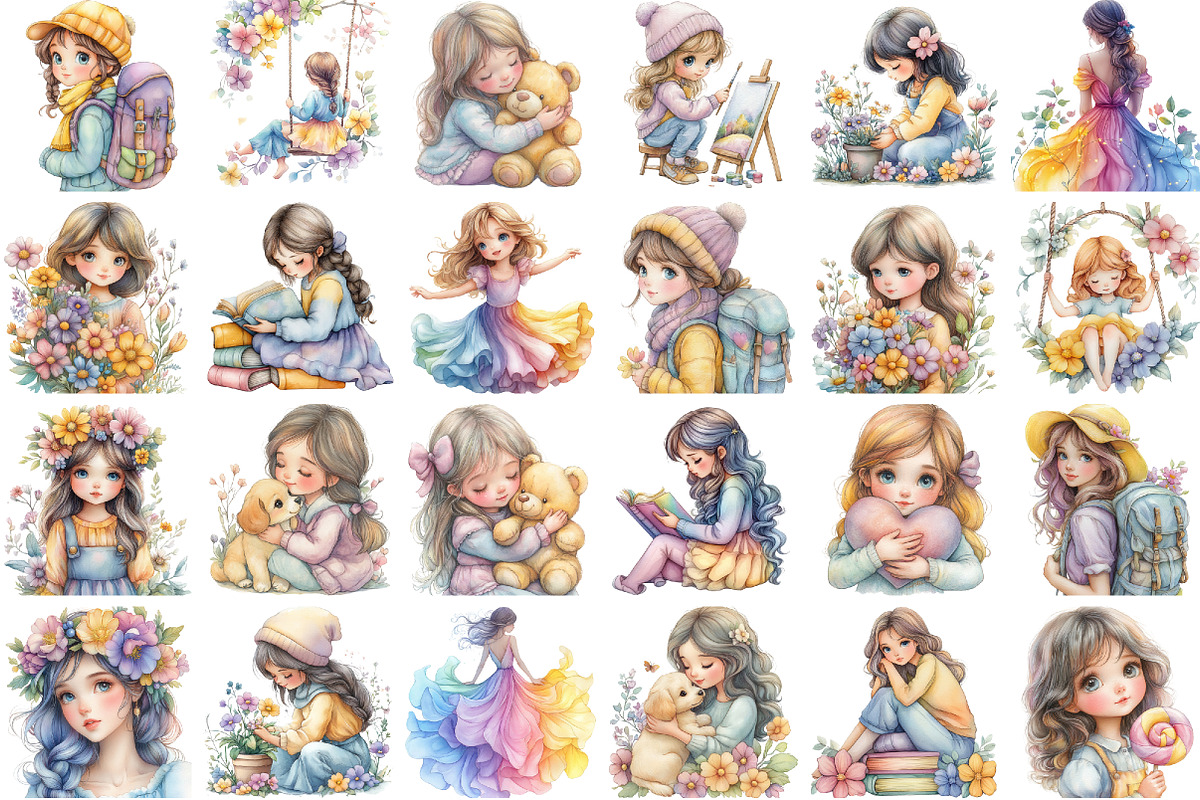 Whimsical Girl Clipart Bundle, an Illustration by designcity5 (Photo 2 of 5)