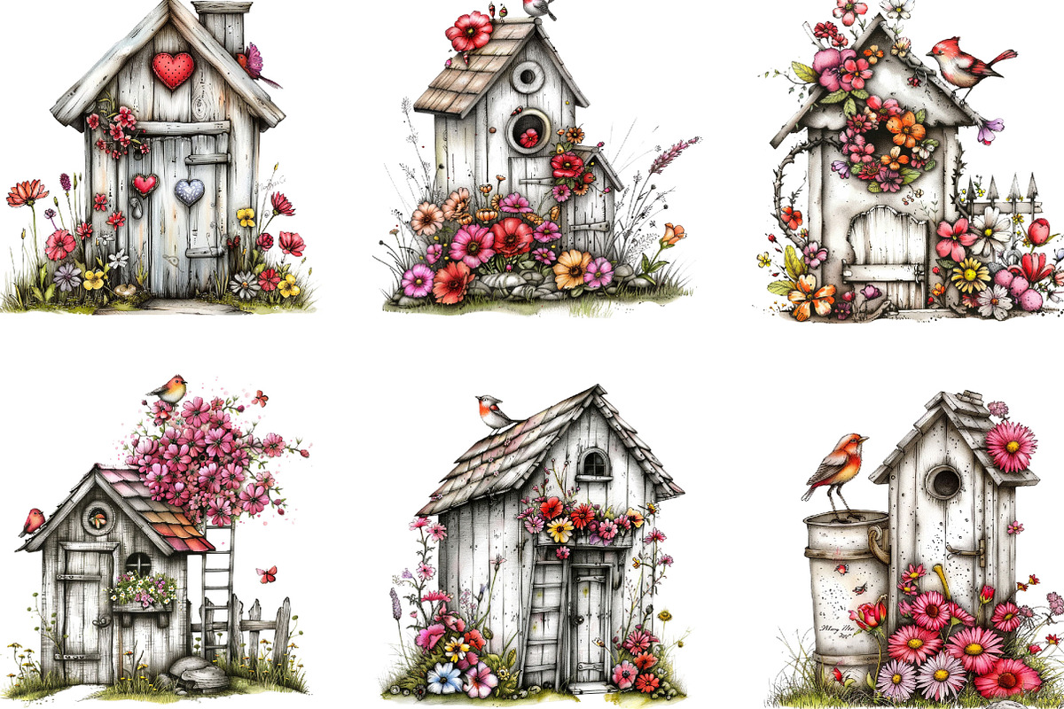 Spring Bird House Bundle Clipart, an Illustration by Designking (Photo 3 of 5)