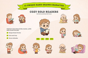 Cozy Reading Character Vector Set, an Illustration by MEANDSTUDIO