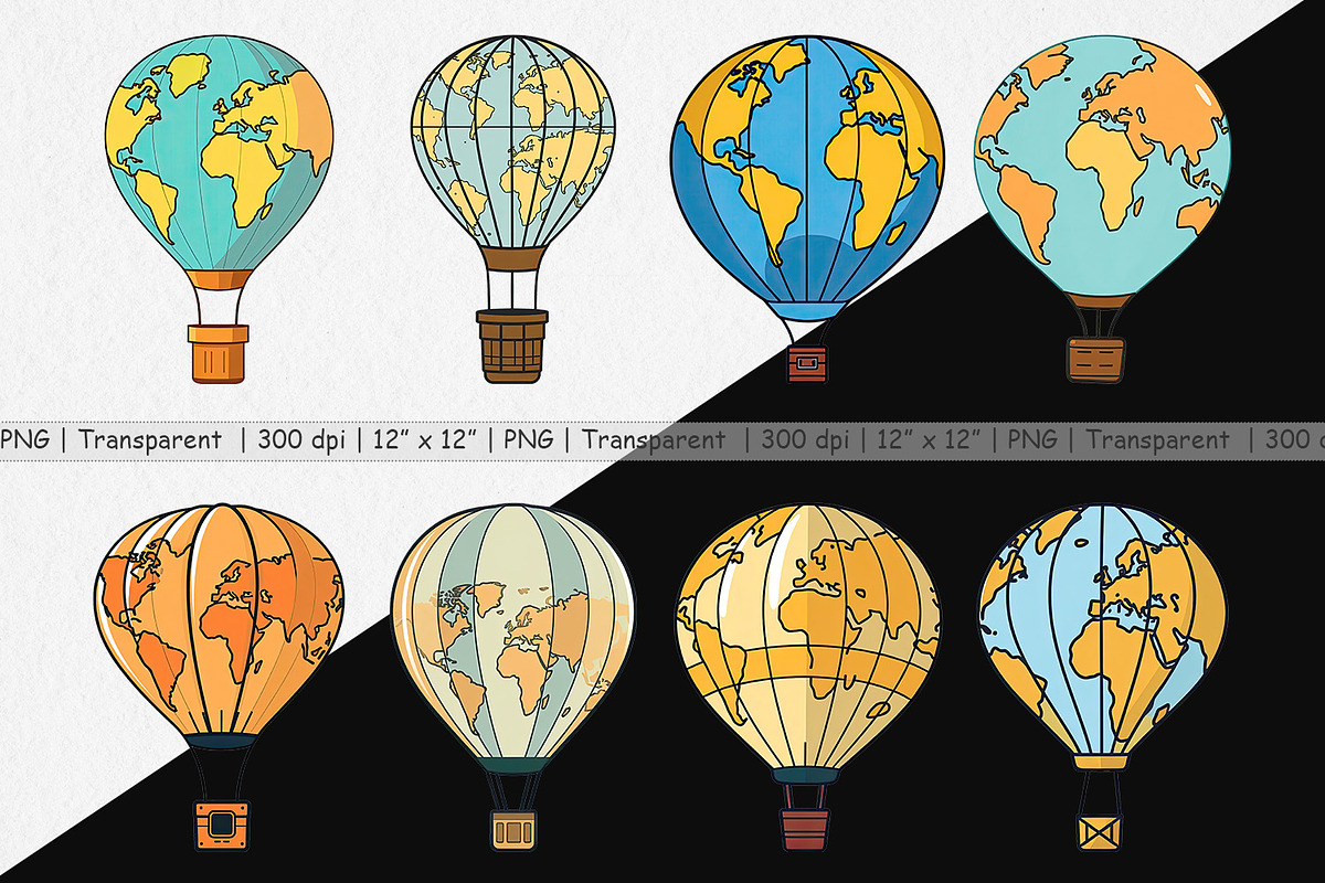 Map Hot Air Balloon Clipart, a Graphic by Artnoy (Photo 3 of 5)