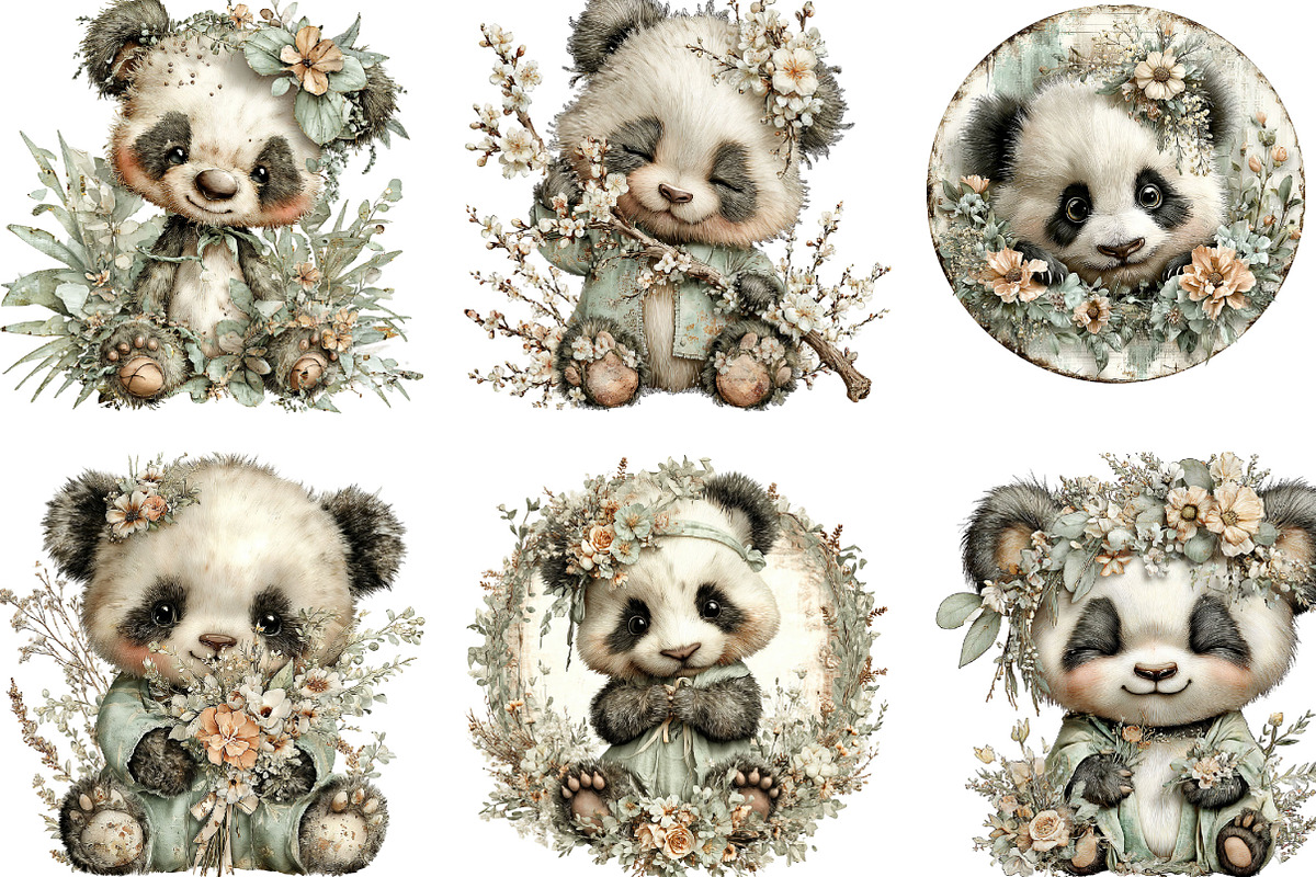 Whimsical Spring Panda Clipart, an Illustration by Designking (Photo 2 of 5)