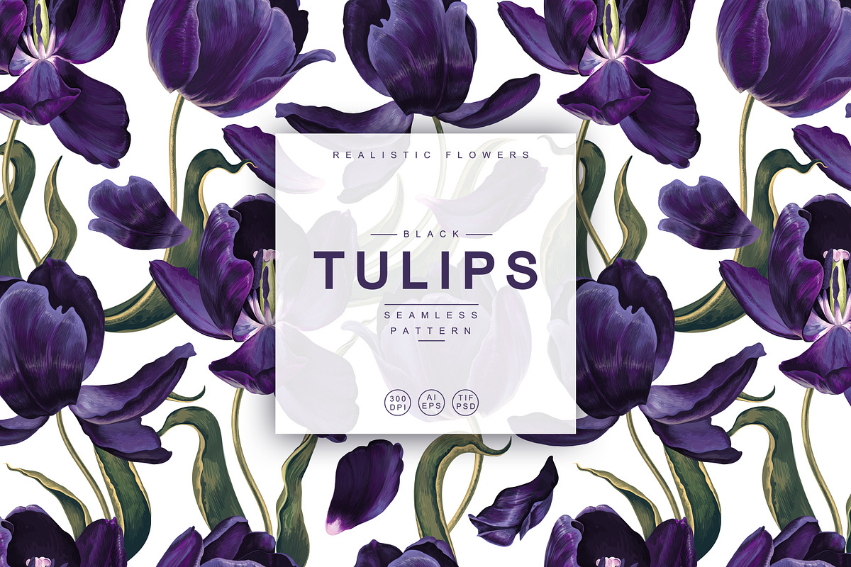 Black Tulips Seamless Pattern, a Pattern Graphic by MarynaPetrovska (Photo 1 of 19)