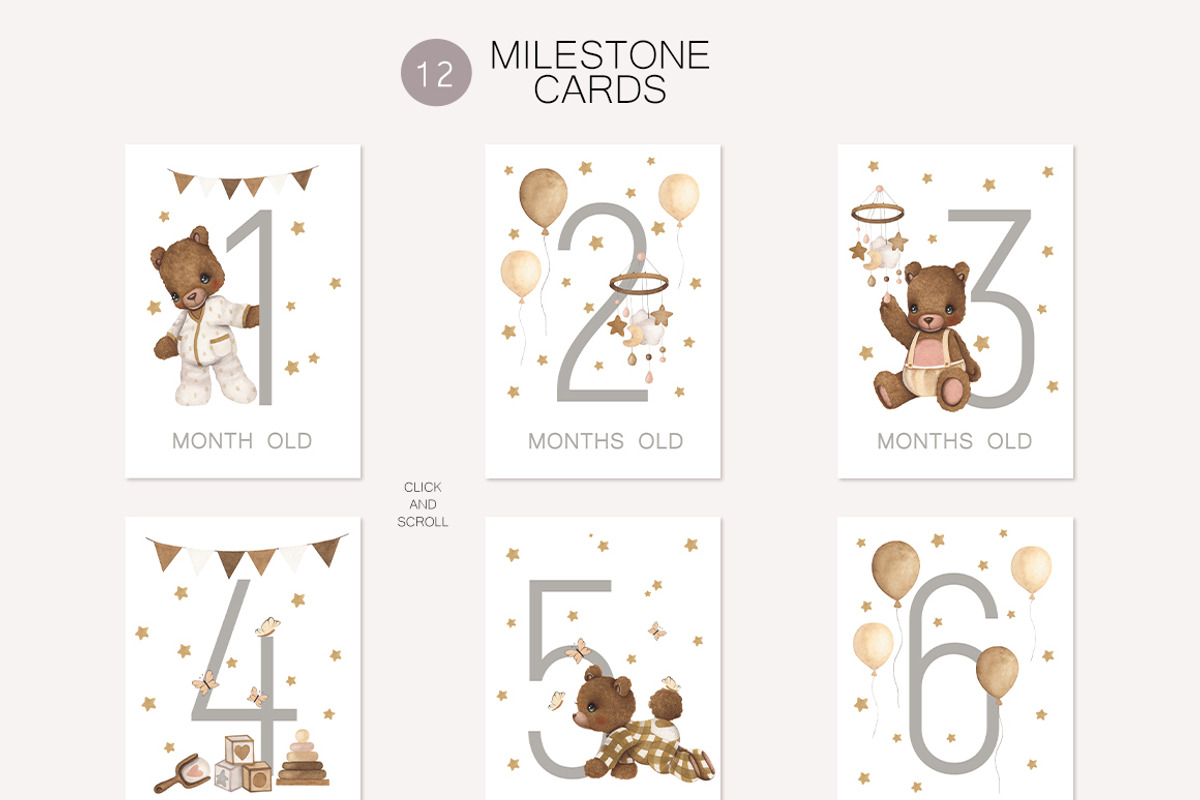 Watercolor Set Bear and His Numbers, an Animal Illustration by ViktoriyaD (Photo 2 of 5)