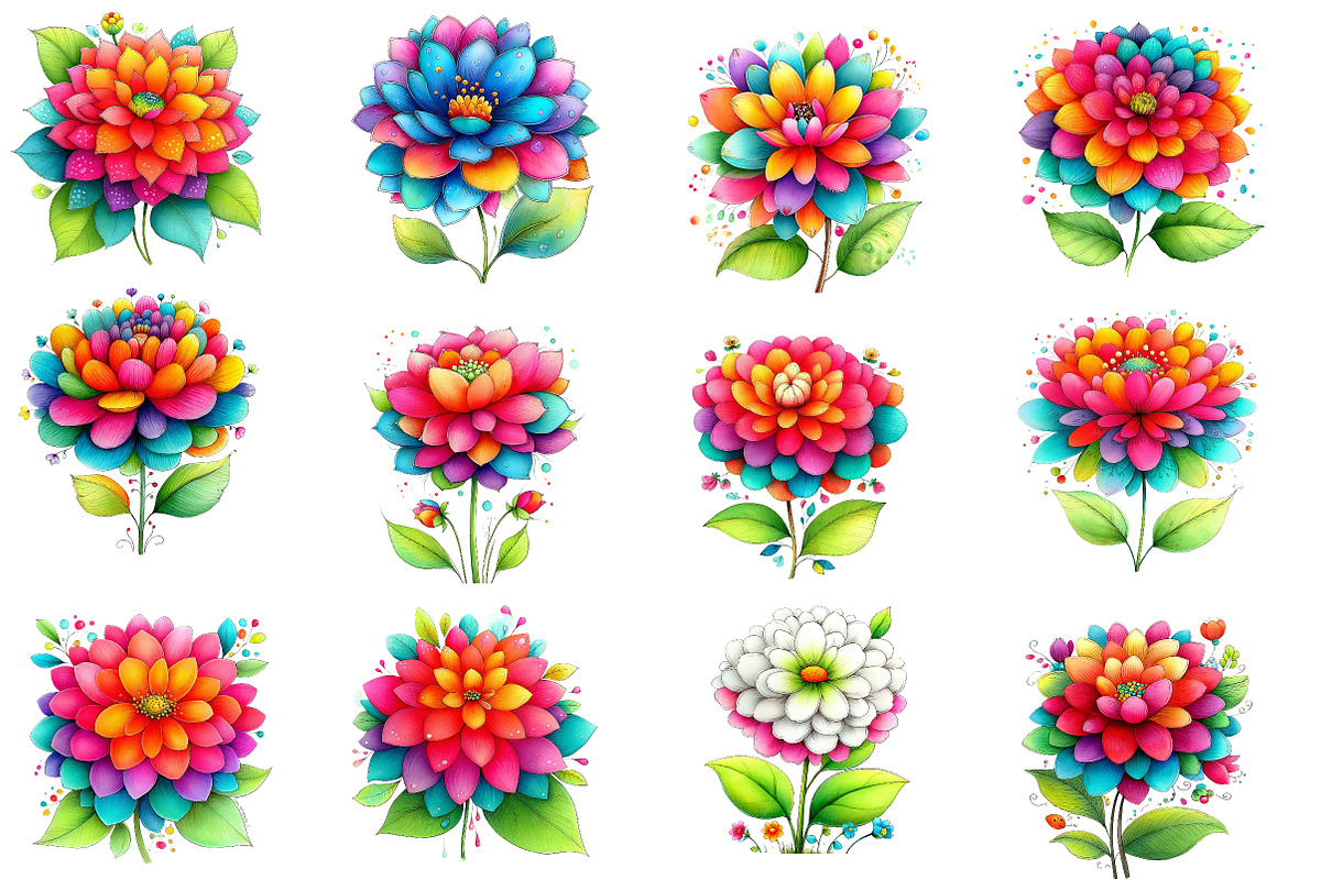 Whimsical Spring Dahlia Flower Clipa, an Illustration by Designworld (Photo 2 of 5)