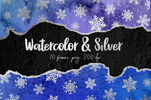 Watercolor & Silver Winter Borders