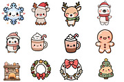 Christmas Kawaii Clipart, an Illustration by Designworld (Thumbnail 3 of 4)