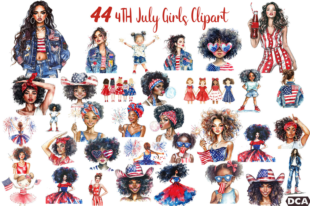 4TH July Girls Clipart, an Illustration by DreamCafeArt (Photo 1 of 7)