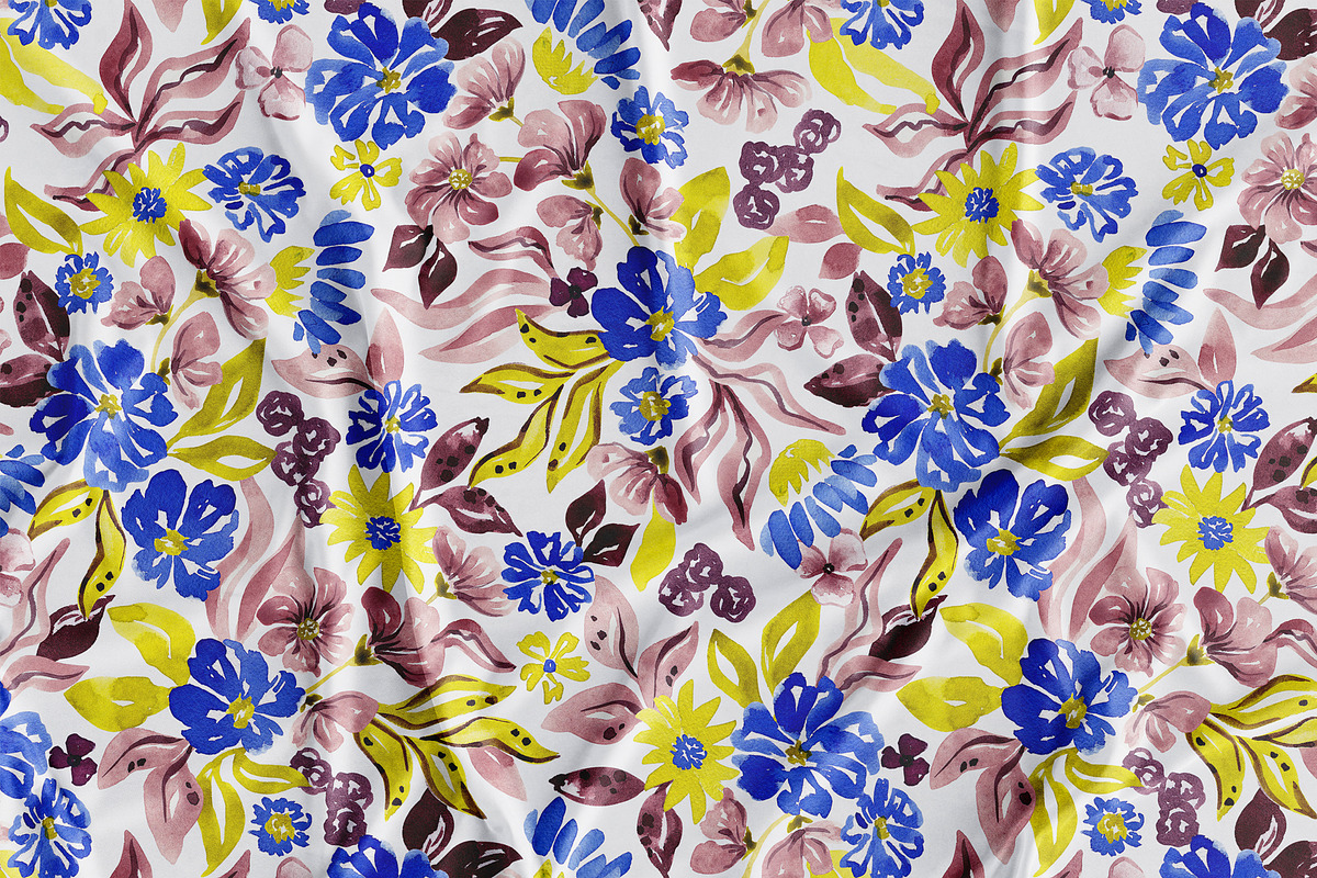 Blue, Yellow, Plum floral pattern, a Pattern Graphic by SirenaArt (Photo 4 of 16)