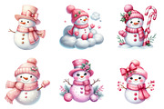 Watercolor Pink Snowman Clipart, an Illustration by SinaCreation (Thumbnail 5 of 7)