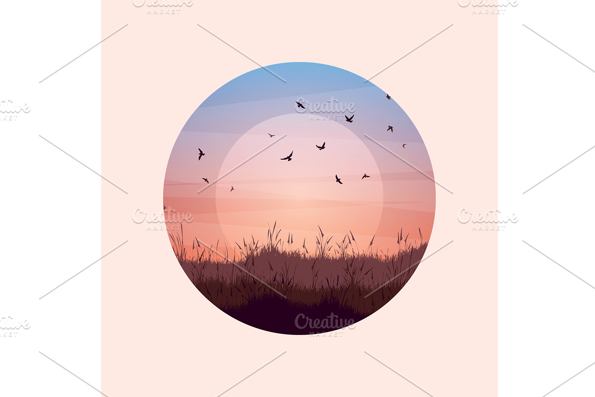 Meadow silhouettes with grass and, an Object Illustration by 32pixels