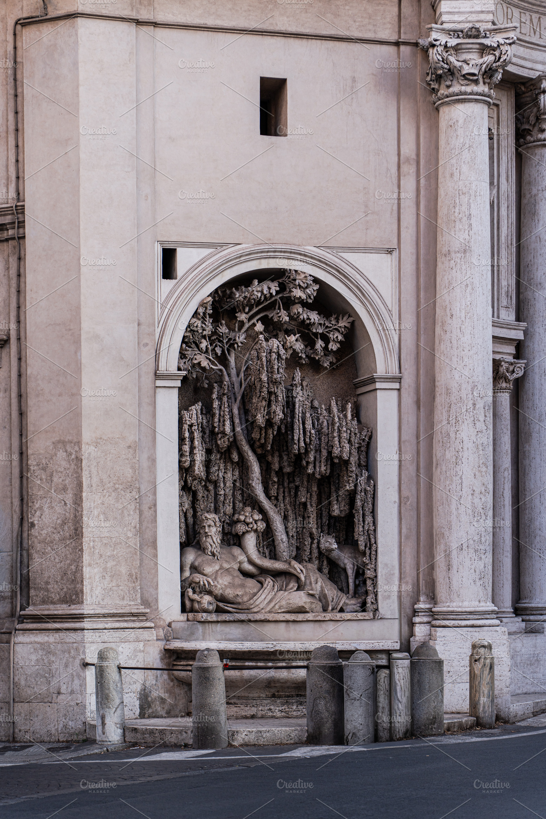 Sculptures in fountain in the historical part of Rome, capital c, an Architecture Photo by Anna Bogush