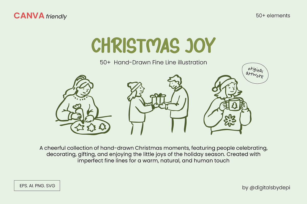 50 Christmas Hand Drawn Illustration, a Person Illustration by digitalsbydepi (Photo 1 of 10)