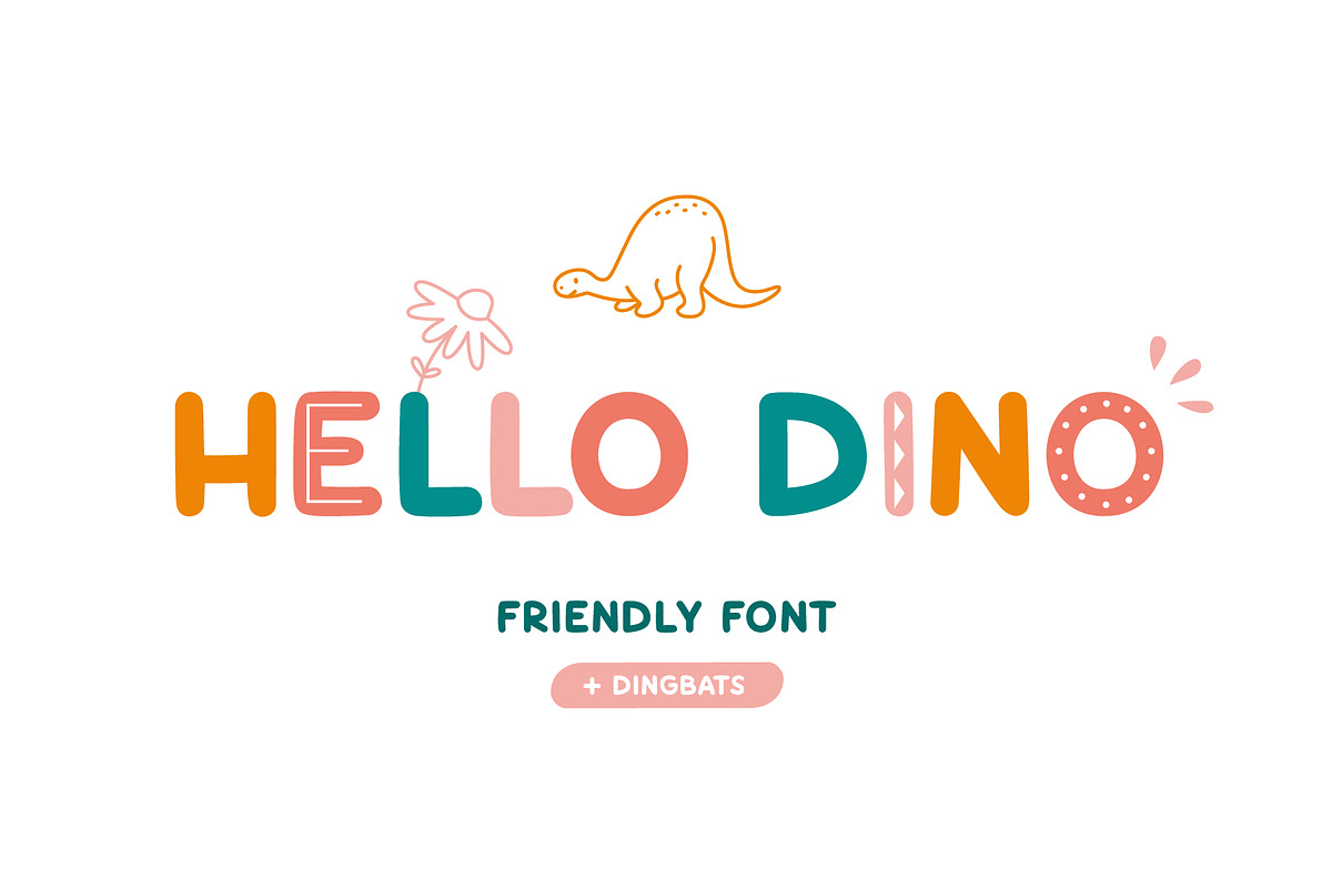 Hello Dino | Friendly font, a Sans Serif Font by JuliaVolkova (Photo 1 of 10)