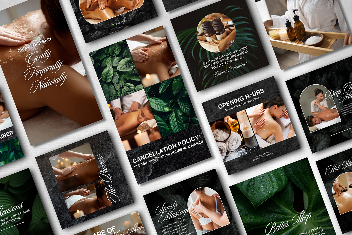 Massage Therapy Instagram Templates, a Social Media Template by DesignsbyMariaStudio (Photo 1 of 9)