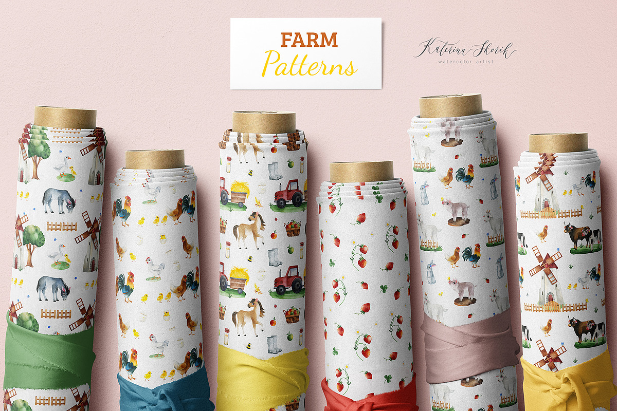 Watercolor Farm Collection., an Animal Illustration by Kate_Rina (Photo 8 of 9)