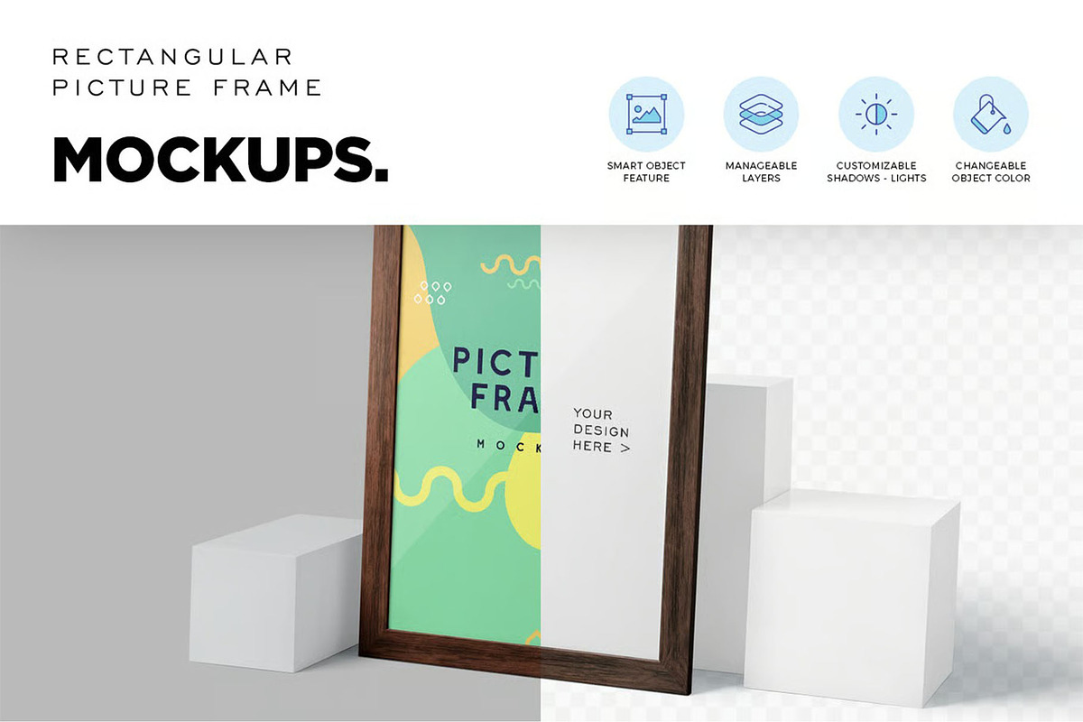 5 Rectangular Picture Frame Mockups, an Advertising Mockup by megostudi0 (Photo 3 of 7)