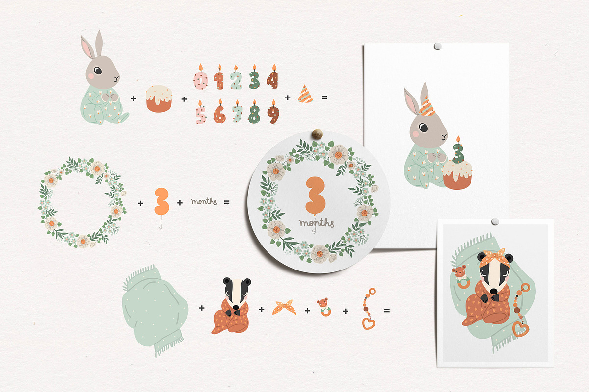 Baby Rabbit Illustrations Set, an Animal Illustration by OxanaTally (Photo 2 of 13)