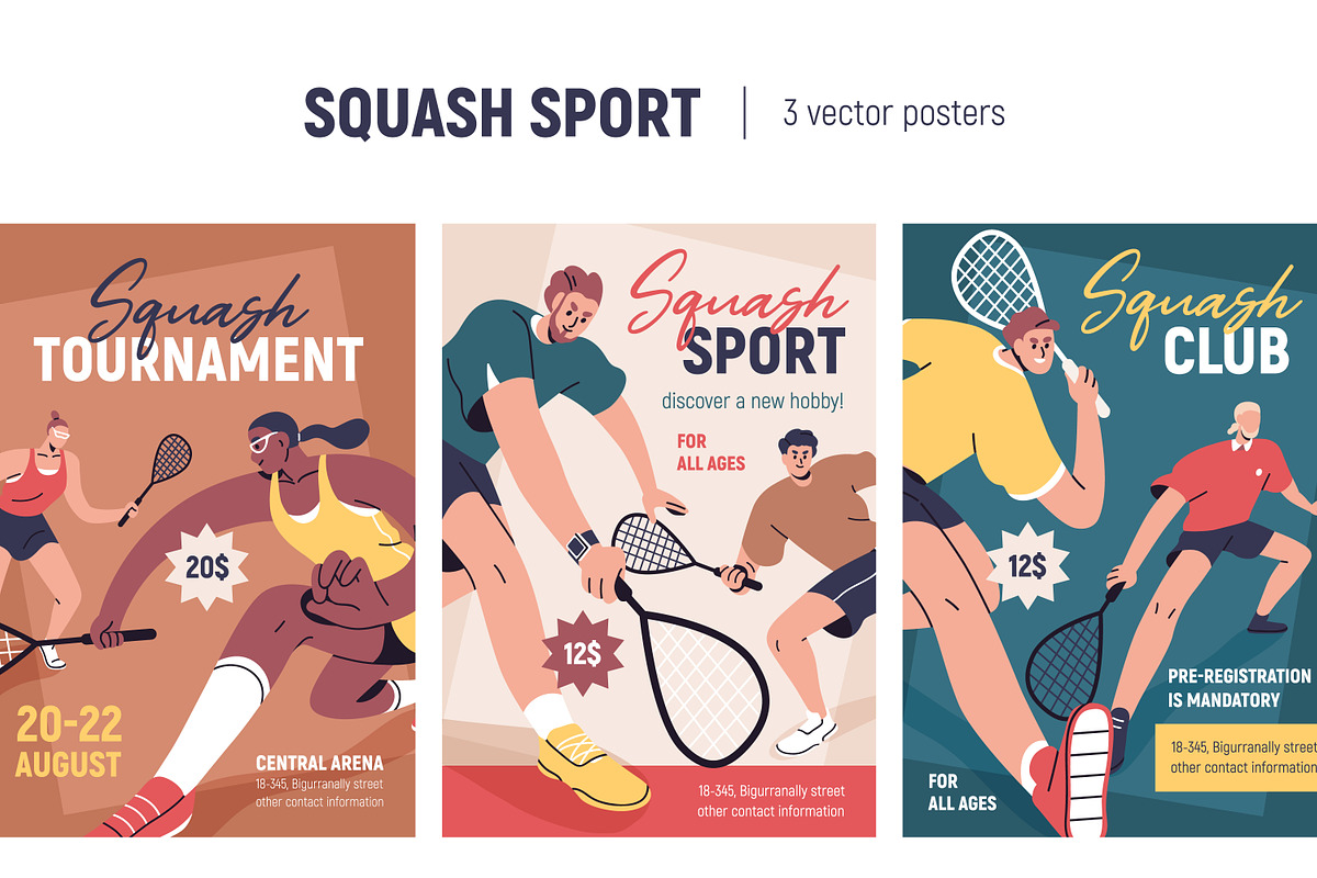 Squash sport flyers, posters set, a Sport Illustration by Good Studio (Photo 1 of 4)