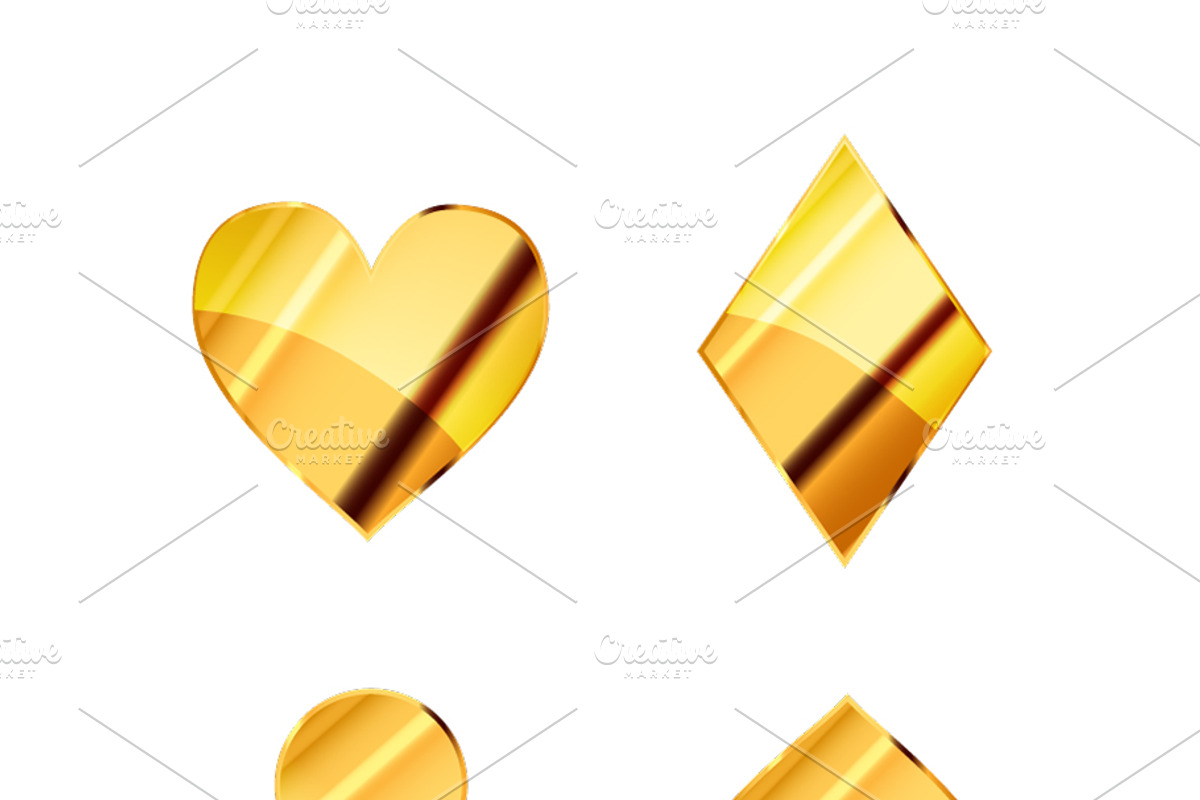 Glossy golden card suits icons, an Object Graphic by BestPics