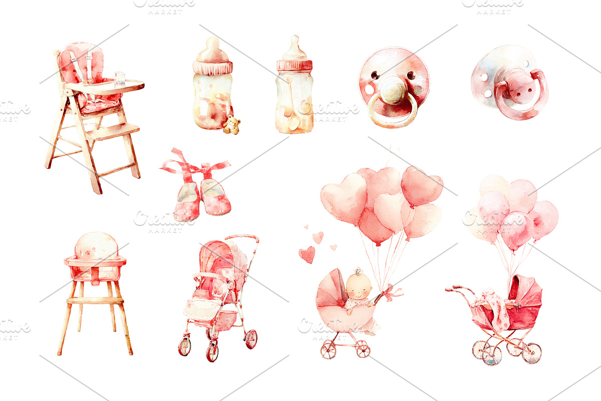 Watercolor Baby Girl Clipart, an Object Graphic by Alena Kurian (Photo 3 of 4)