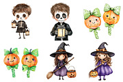 Watercolor Cute Halloween Clipart, a Seasonal Illustration by CitraGraphics (Thumbnail 3 of 7)