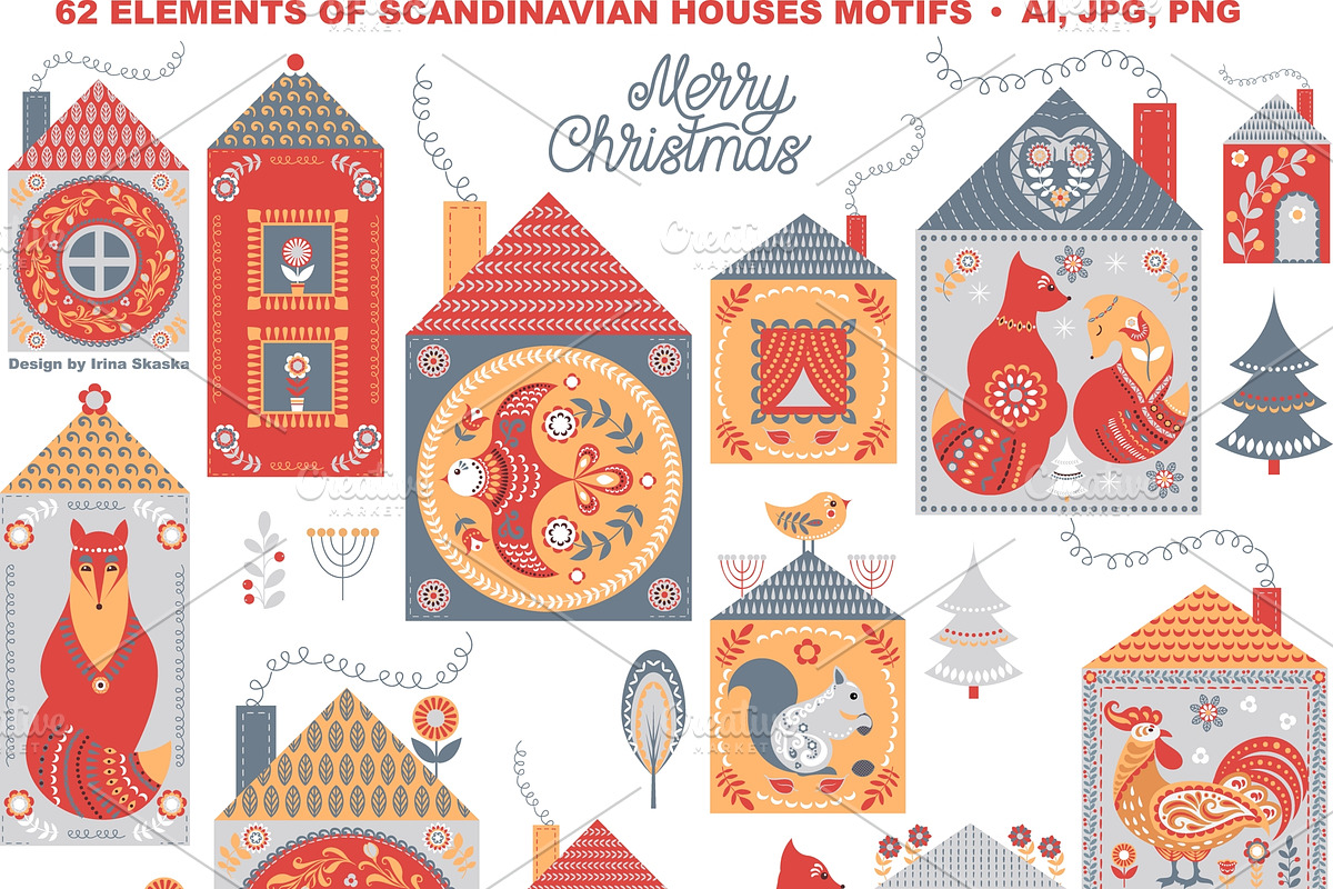 SCANDINAVIAN MOTIFS. Vector Set, an Animal Illustration by Irina Skaska (Photo 12 of 13)