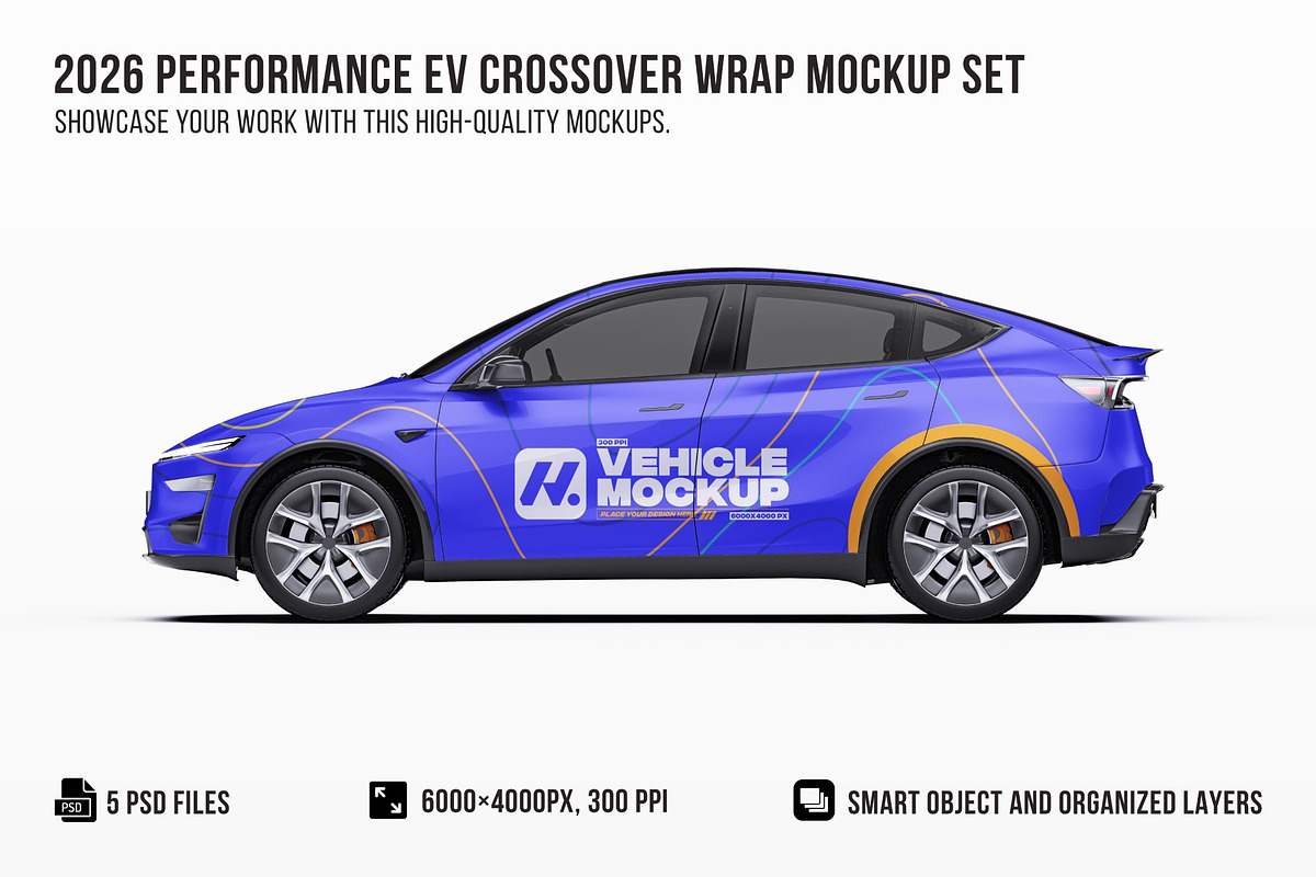 2026 Performance EV Crossover Set, an Advertising Mockup by Halal Graphic Studio (Photo 1 of 12)