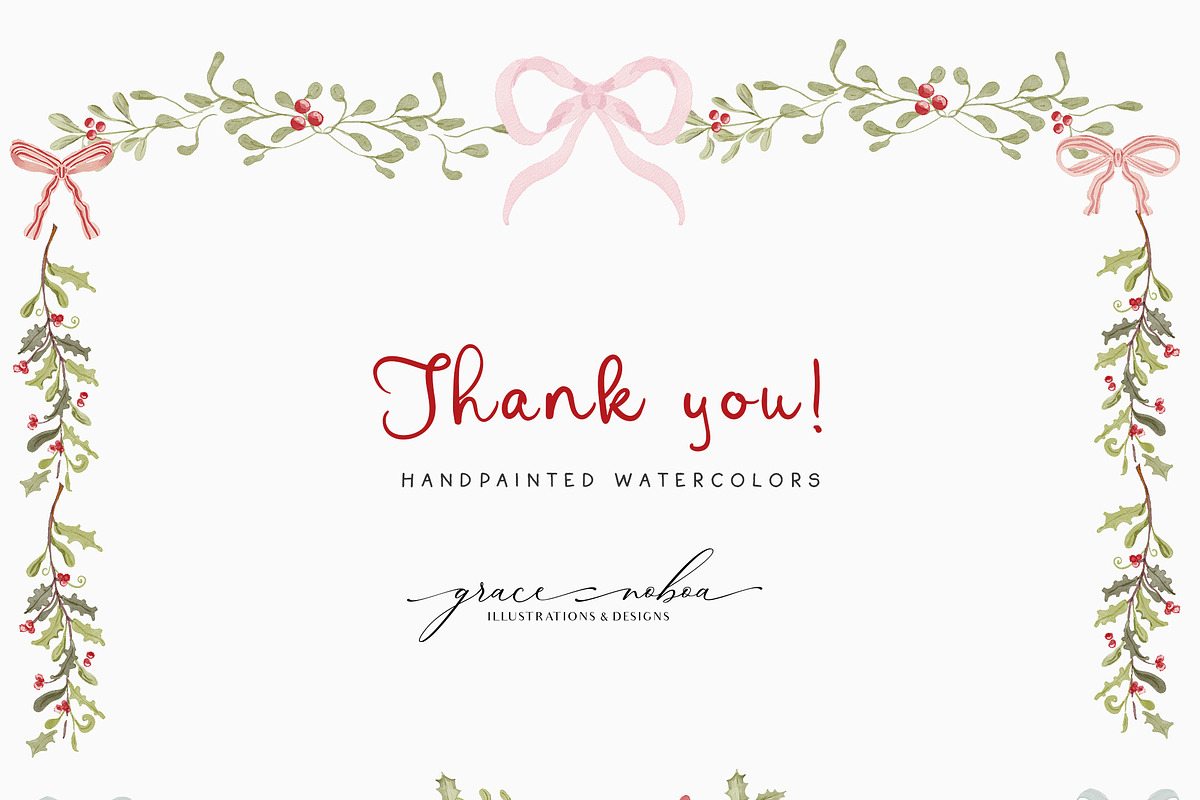 Watercolor Christmas Floral Bows, a Decorative Illustration by Grace Noboa Illustrations (Photo 22 of 24)