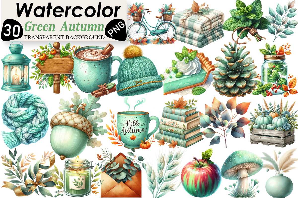 Mint Fresh Green Autumn Clipart, an Illustration by Black Bird Studio (Photo 1 of 6)