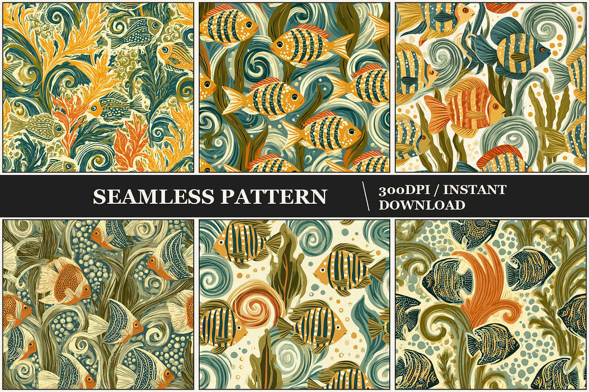Retro Fish Seamless Patterns, a Pattern Graphic by Inknfolly (Photo 4 of 4)