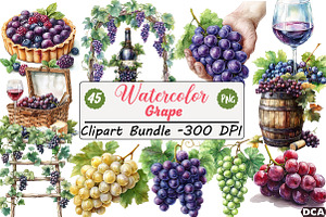 Watercolor Grape Clipart, an Illustration by DreamCafeArt